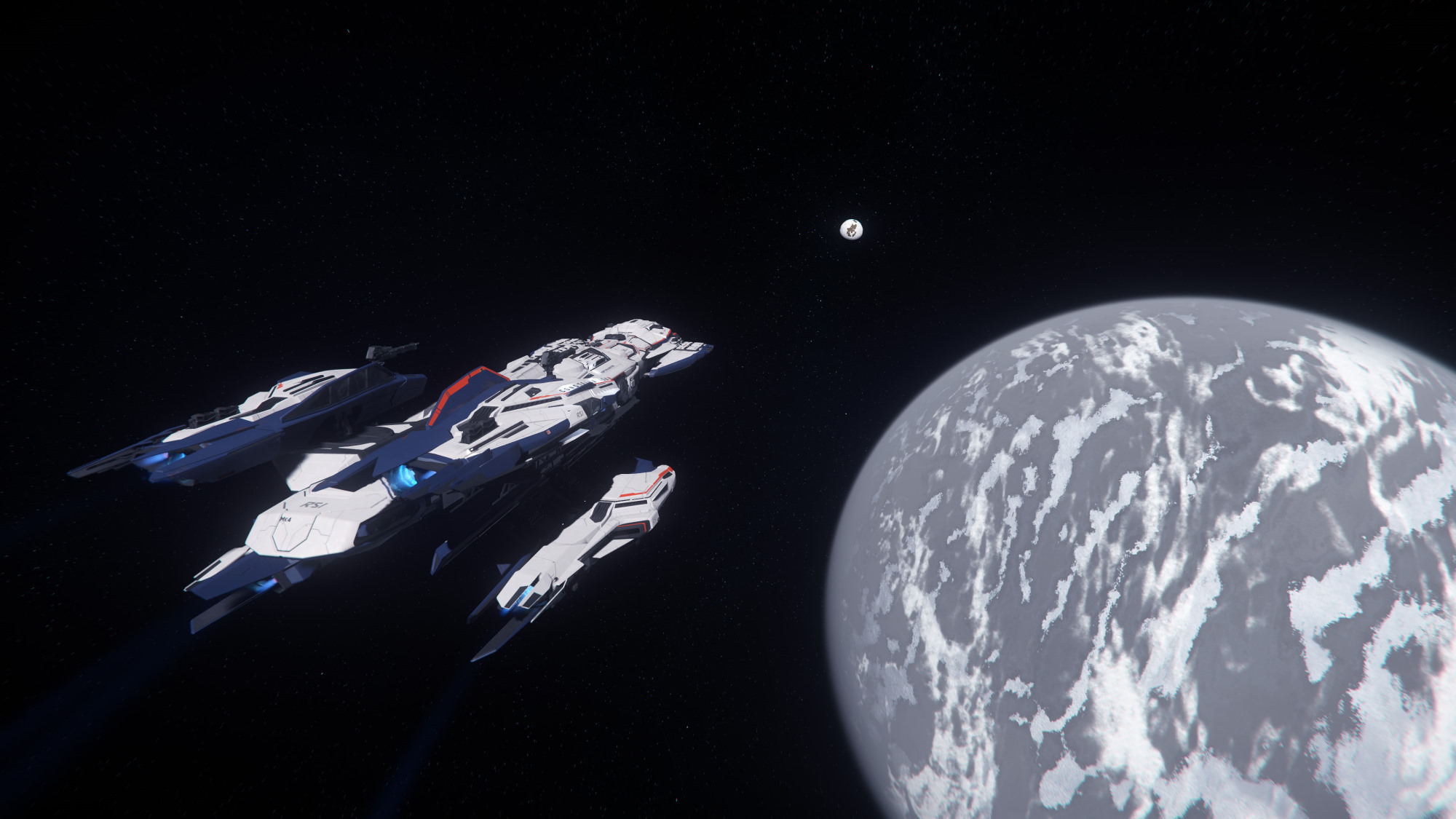 A Constellation Andromeda en route for exploration of a moon.