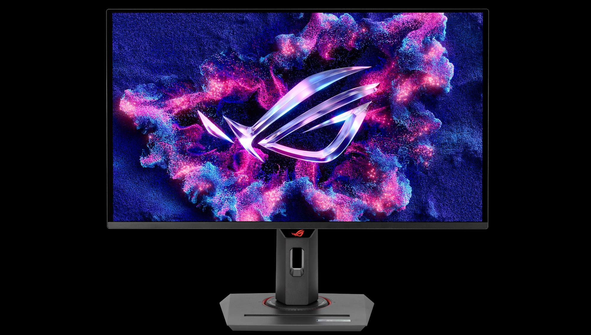 A facing-facing view of the ROG Strix OLED XG27ACDNG gaming monitor